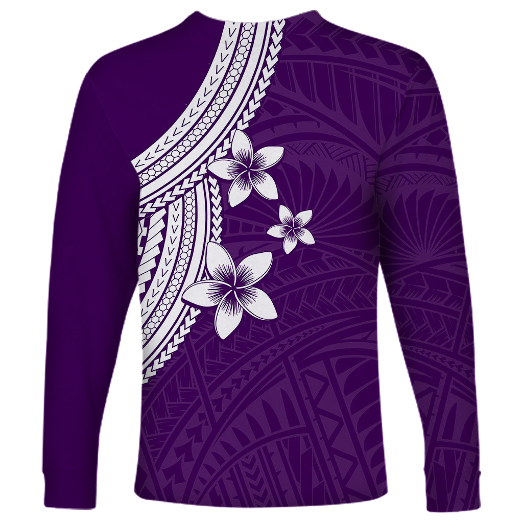 Polynesian Long Sleeve Shirt With Plumeria Flower Purple LT6 - Wonder Print Shop