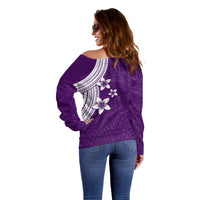 Polynesian Off Shoulder Sweater With Plumeria Flower Purple LT6 - Wonder Print Shop