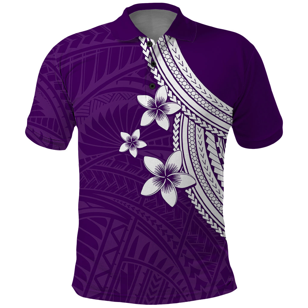 Polynesian Polo Shirt With Plumeria Flower Purple LT6 - Wonder Print Shop