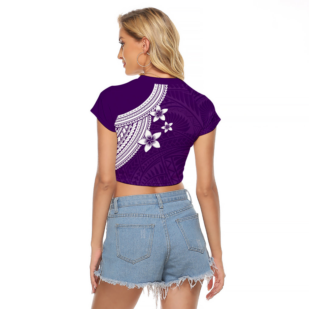 Polynesian Raglan Cropped T Shirt With Plumeria Flower Purple LT6 - Wonder Print Shop