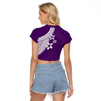 Polynesian Raglan Cropped T Shirt With Plumeria Flower Purple LT6 - Wonder Print Shop