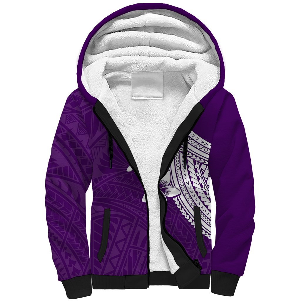 Polynesian Sherpa Hoodie With Plumeria Flower Purple LT6 - Wonder Print Shop
