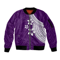 Polynesian Sleeve Zip Bomber Jacket With Plumeria Flower Purple LT6 - Wonder Print Shop