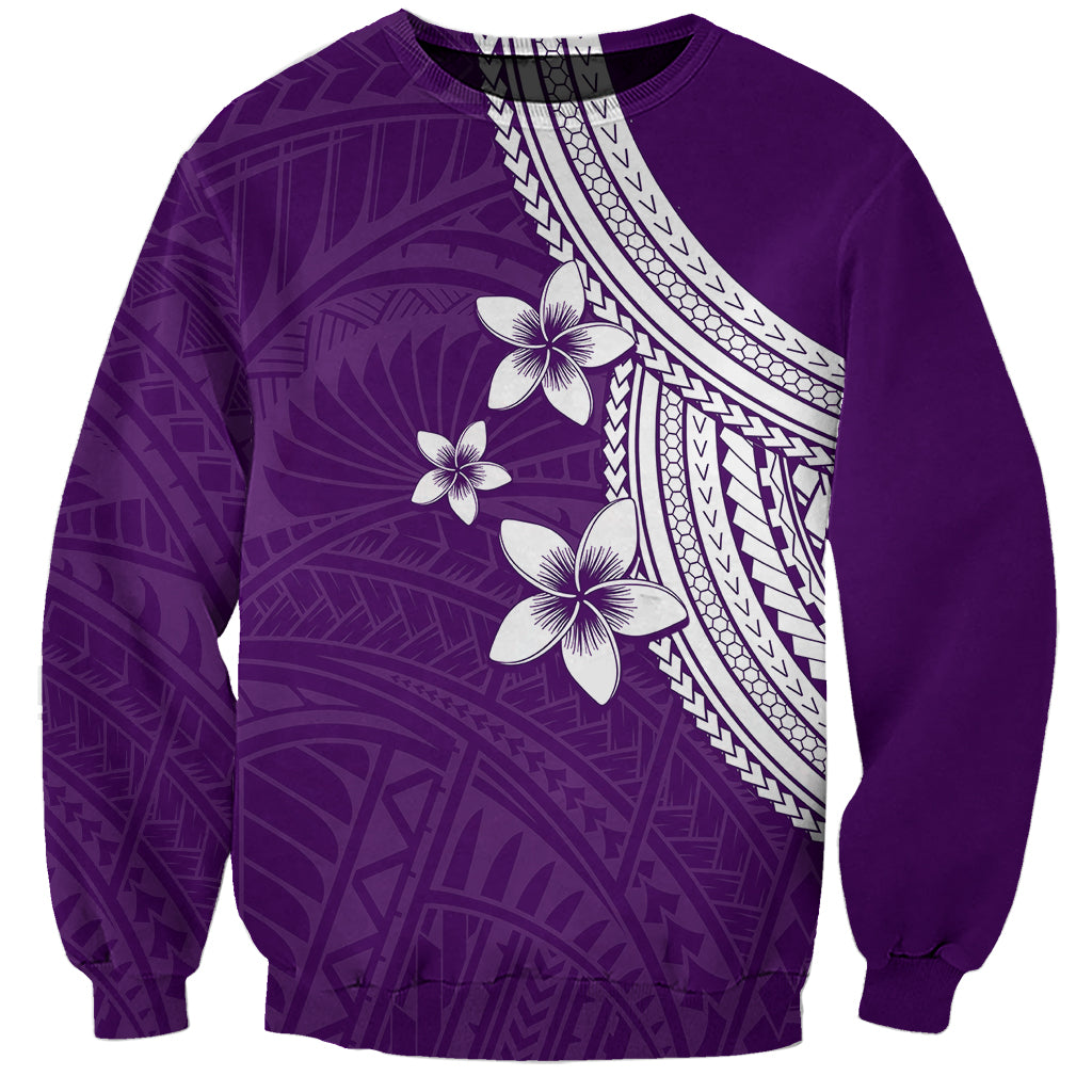 Polynesian Sweatshirt With Plumeria Flower Purple LT6 - Wonder Print Shop