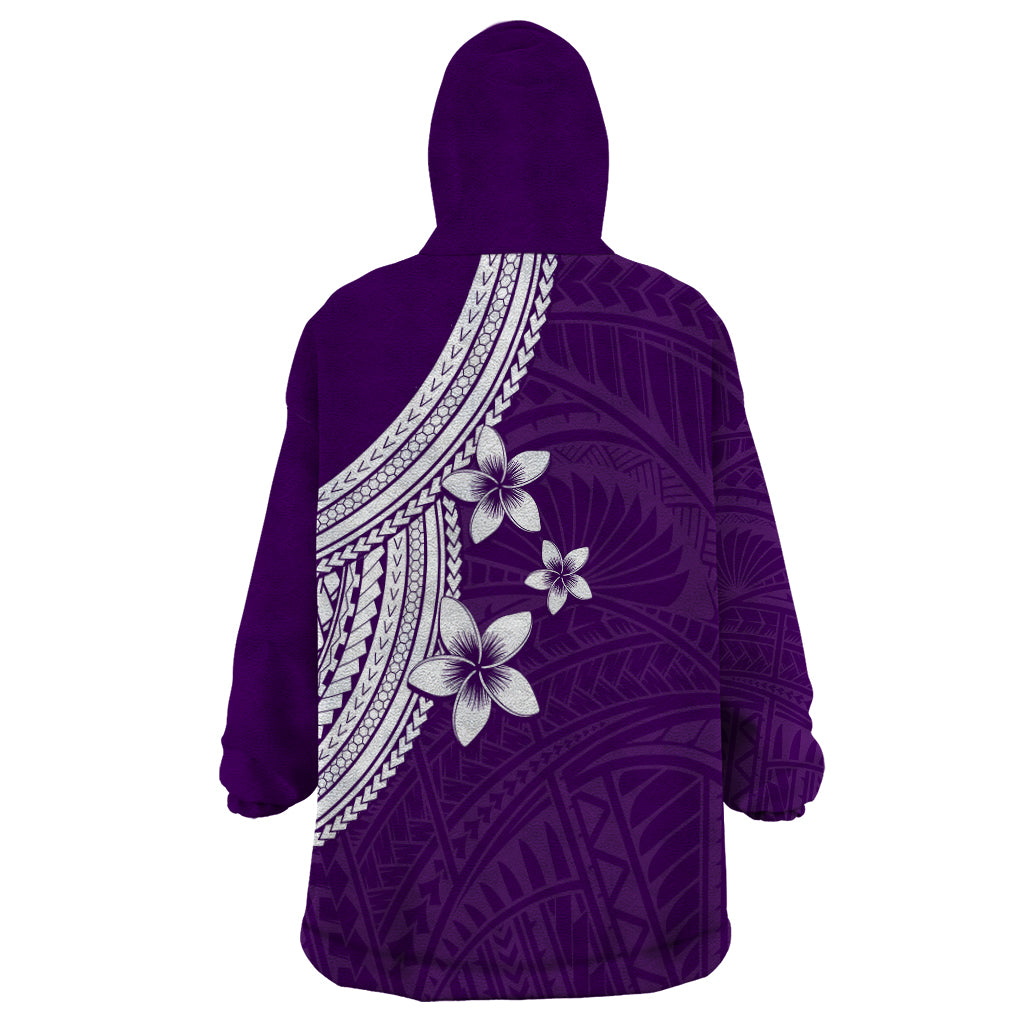 Polynesian Wearable Blanket Hoodie With Plumeria Flower Purple LT6 - Wonder Print Shop