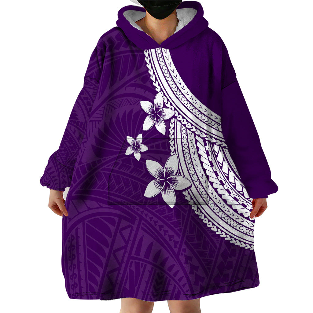 Polynesian Wearable Blanket Hoodie With Plumeria Flower Purple LT6 - Wonder Print Shop