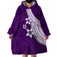 Polynesian Wearable Blanket Hoodie With Plumeria Flower Purple LT6 - Wonder Print Shop
