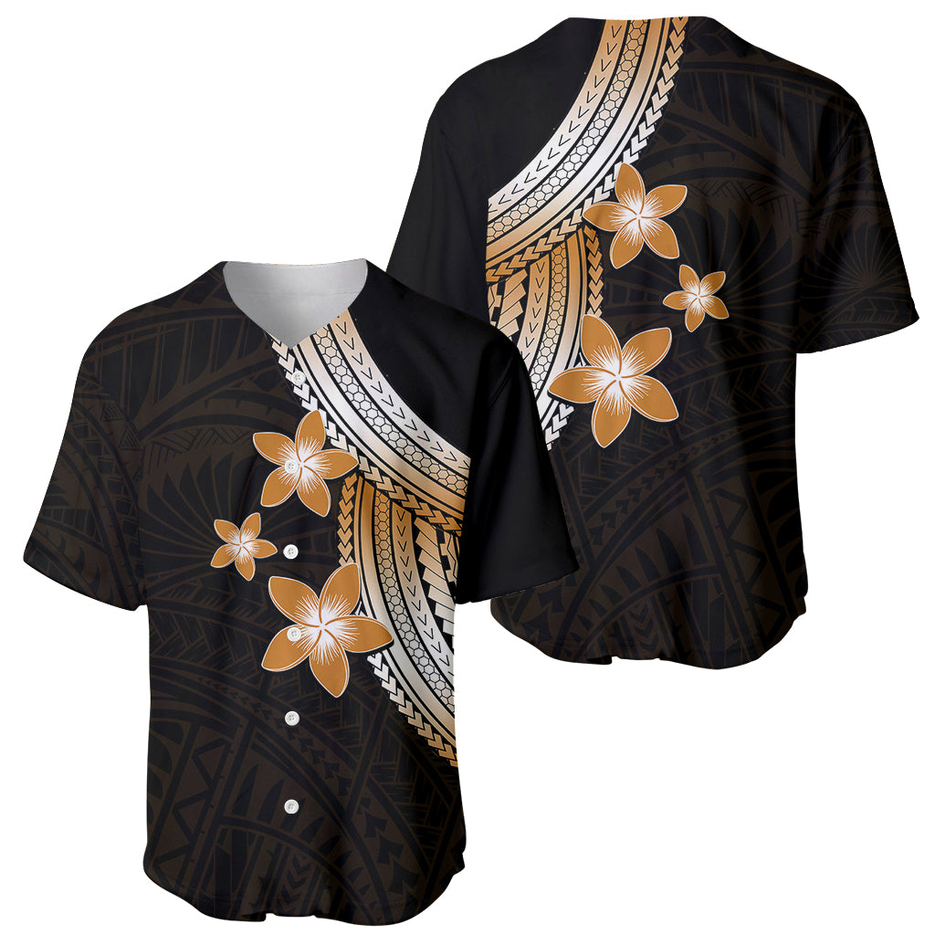 Polynesian Baseball Jersey With Plumeria Flower Gold LT6 - Wonder Print Shop