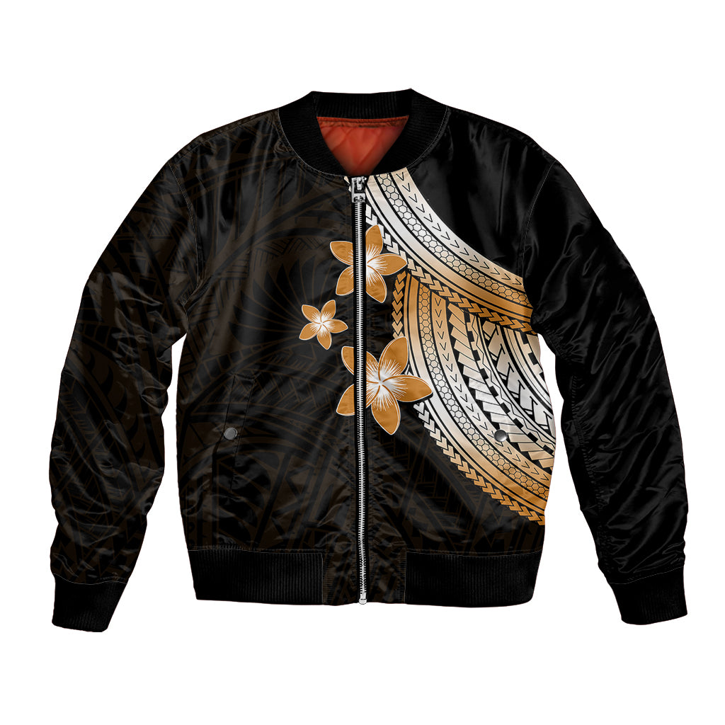 Polynesian Bomber Jacket With Plumeria Flower Gold LT6 - Wonder Print Shop
