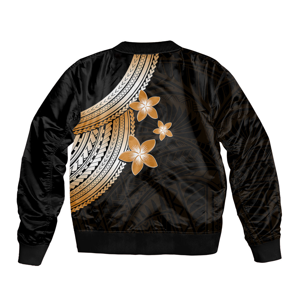 Polynesian Bomber Jacket With Plumeria Flower Gold LT6 - Wonder Print Shop