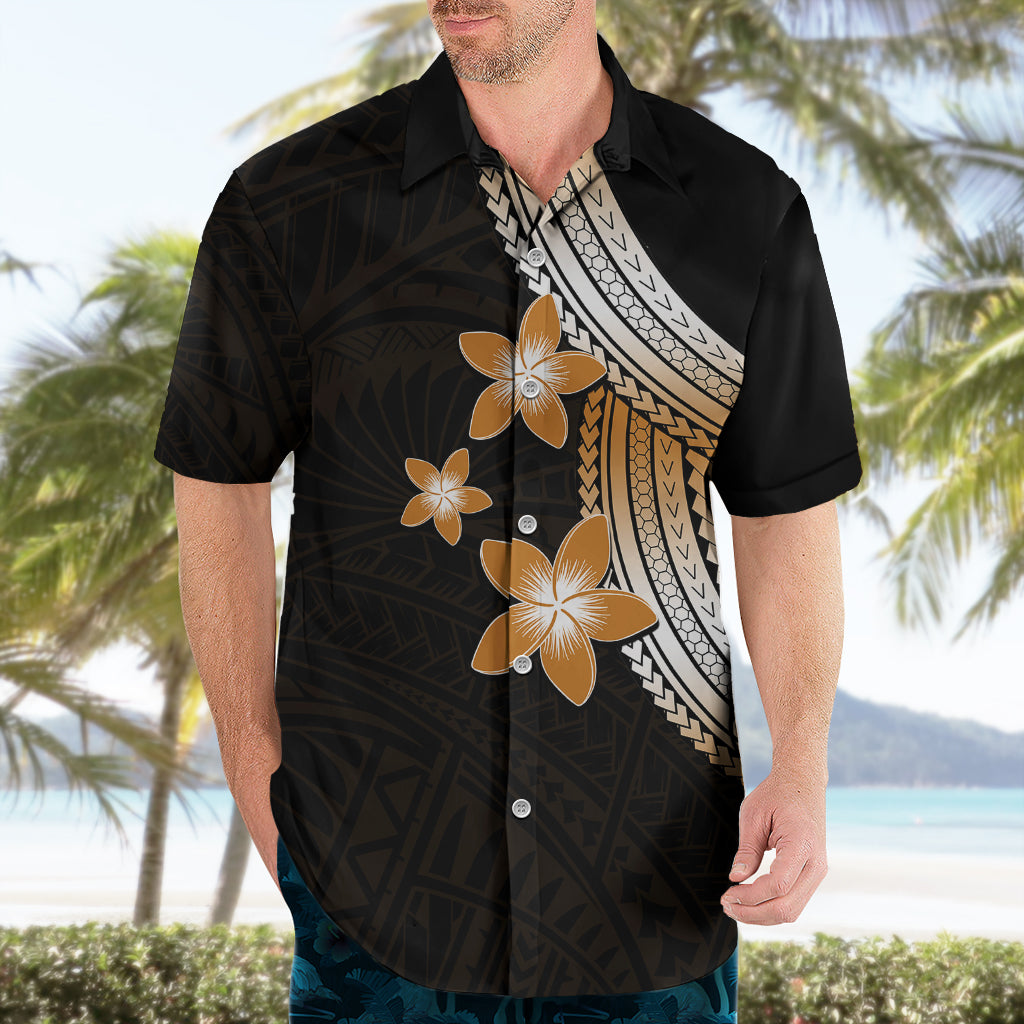 Polynesian Hawaiian Shirt With Plumeria Flower Gold LT6 - Wonder Print Shop