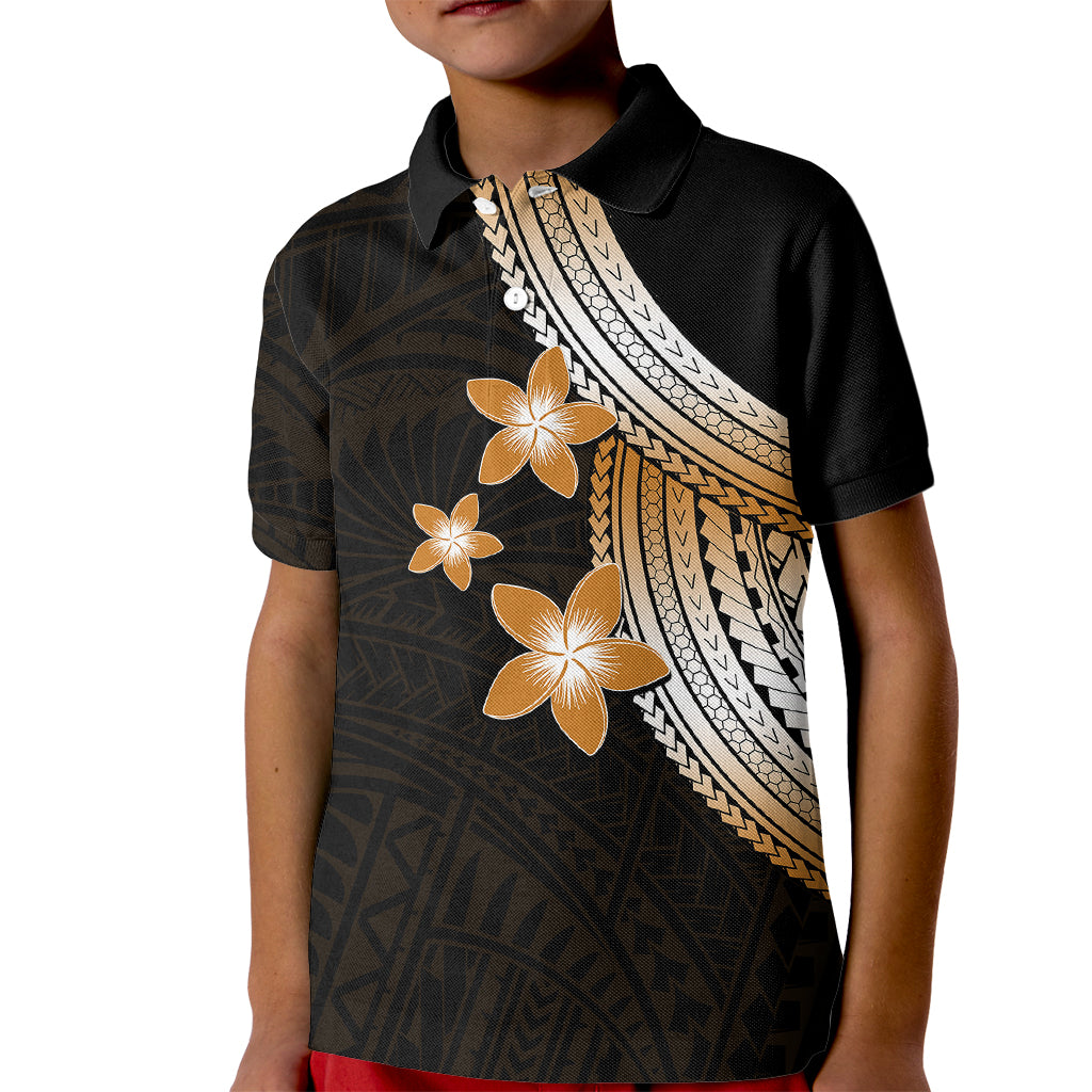 Polynesian Polo Shirt for Kid With Plumeria Flower Gold LT6 - Wonder Print Shop