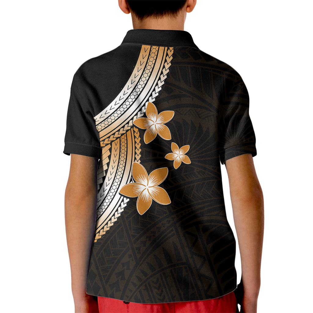 Polynesian Polo Shirt for Kid With Plumeria Flower Gold LT6 - Wonder Print Shop