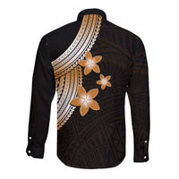 Polynesian Long Sleeve Button Shirt With Plumeria Flower Gold LT6 - Wonder Print Shop