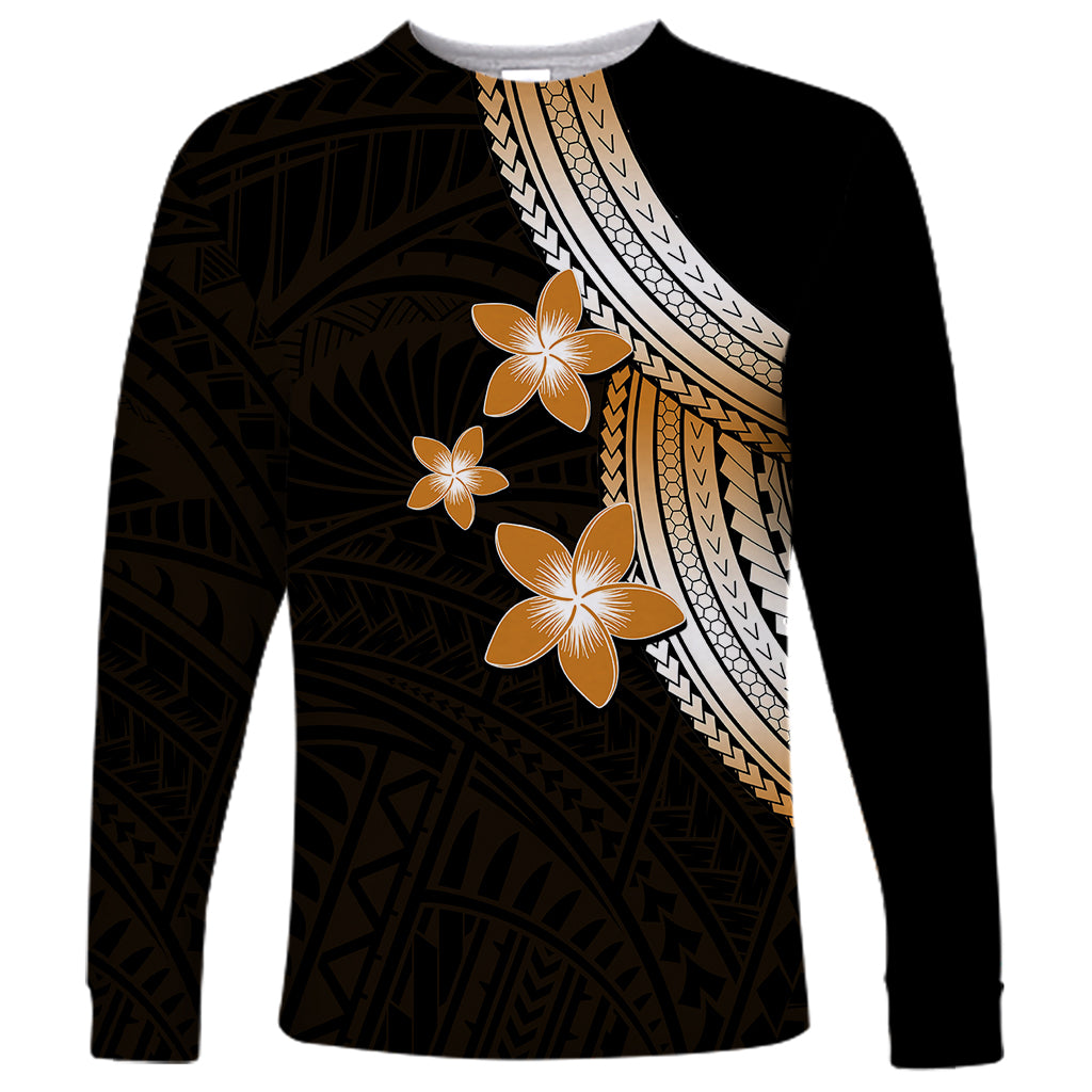 Polynesian Long Sleeve Shirt With Plumeria Flower Gold LT6 - Wonder Print Shop