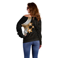 Polynesian Off Shoulder Sweater With Plumeria Flower Gold LT6 - Wonder Print Shop