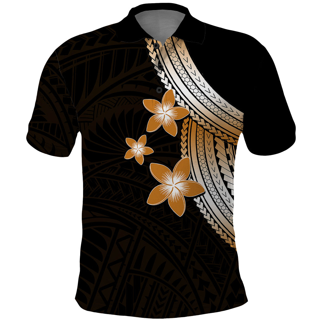 Polynesian Polo Shirt With Plumeria Flower Gold LT6 - Wonder Print Shop