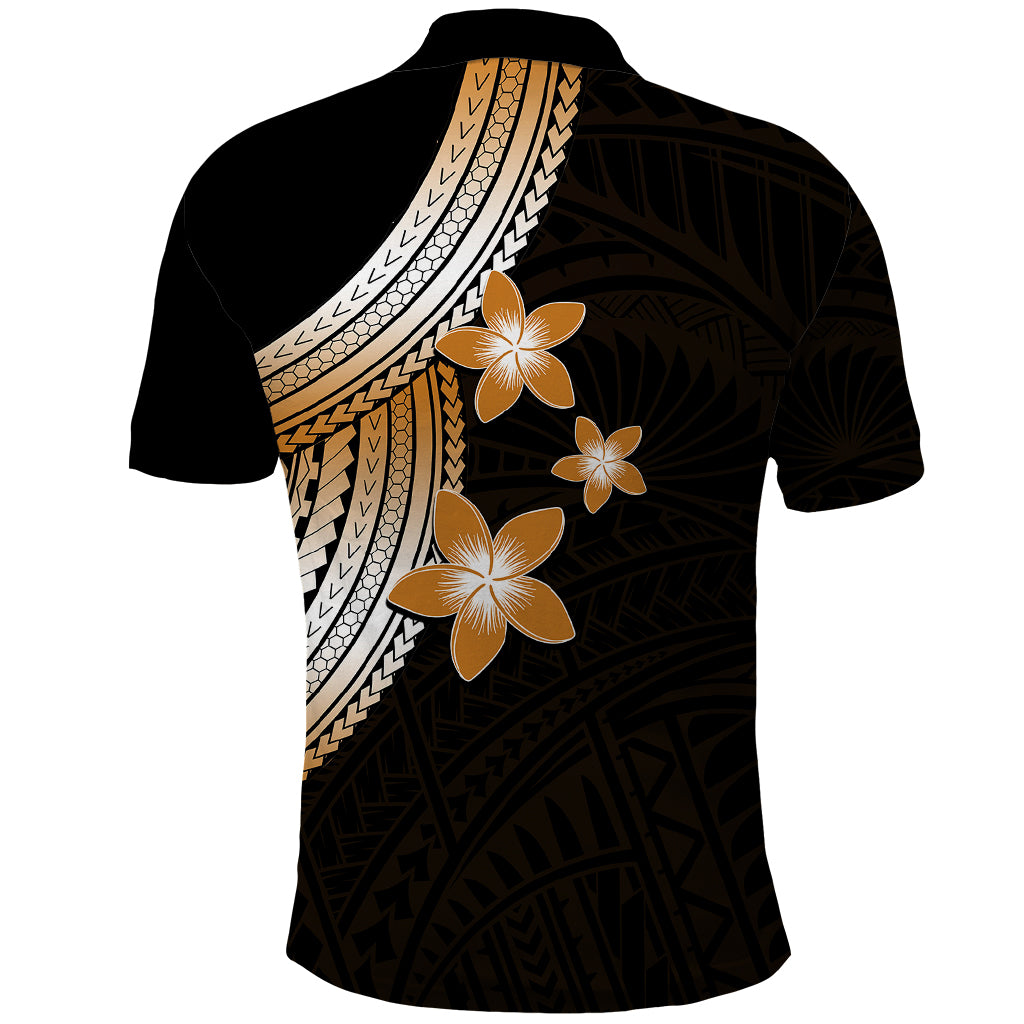 Polynesian Polo Shirt With Plumeria Flower Gold LT6 - Wonder Print Shop