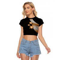 Polynesian Raglan Cropped T Shirt With Plumeria Flower Gold LT6 - Wonder Print Shop
