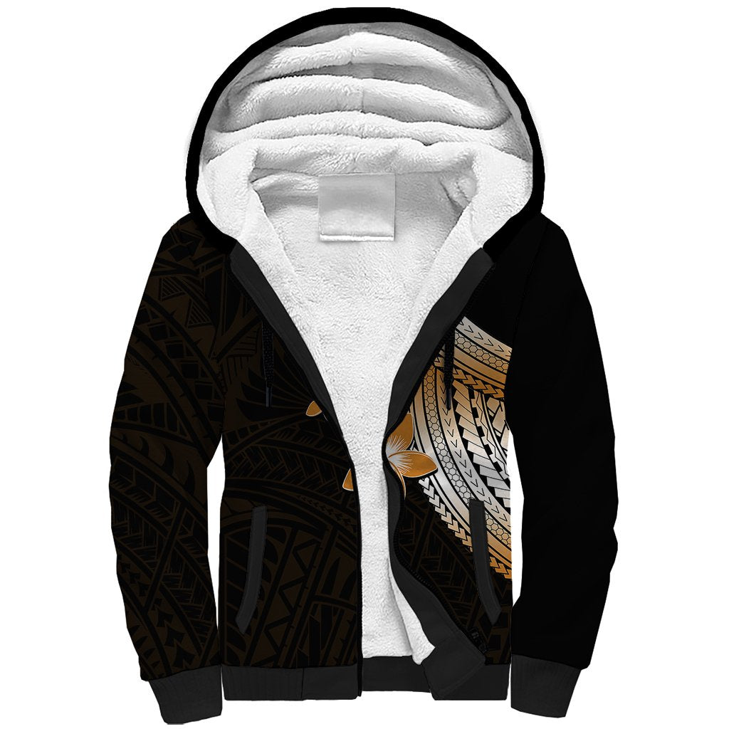 Polynesian Sherpa Hoodie With Plumeria Flower Gold LT6 - Wonder Print Shop