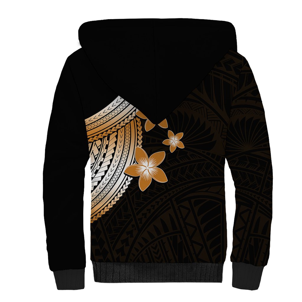 Polynesian Sherpa Hoodie With Plumeria Flower Gold LT6 - Wonder Print Shop