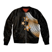 Polynesian Sleeve Zip Bomber Jacket With Plumeria Flower Gold LT6 - Wonder Print Shop