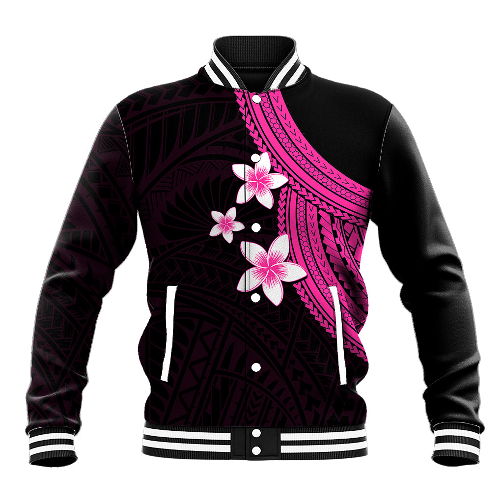 Polynesian Baseball Jacket With Plumeria Flower Pink LT6 - Wonder Print Shop