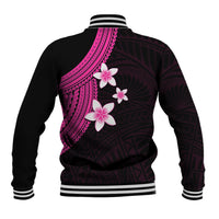 Polynesian Baseball Jacket With Plumeria Flower Pink LT6 - Wonder Print Shop