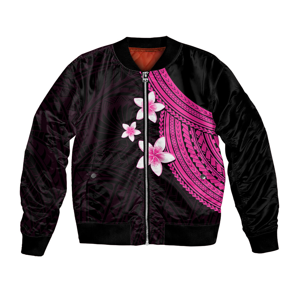 Polynesian Bomber Jacket With Plumeria Flower Pink LT6 - Wonder Print Shop
