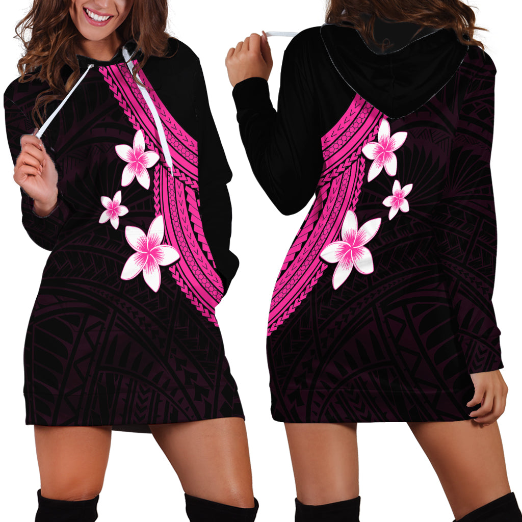 Polynesian Hoodie Dress With Plumeria Flower Pink LT6 - Wonder Print Shop