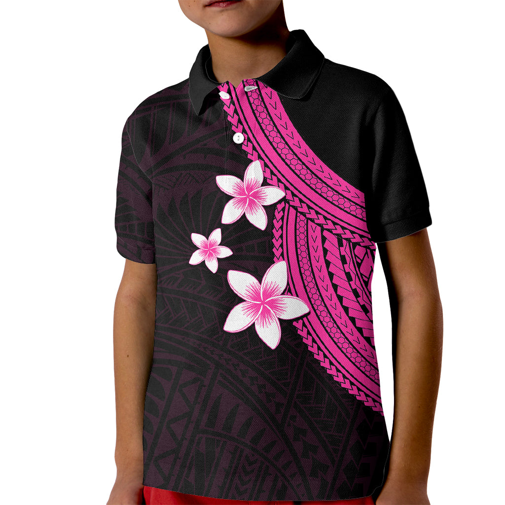 Polynesian Polo Shirt for Kid With Plumeria Flower Pink LT6 - Wonder Print Shop