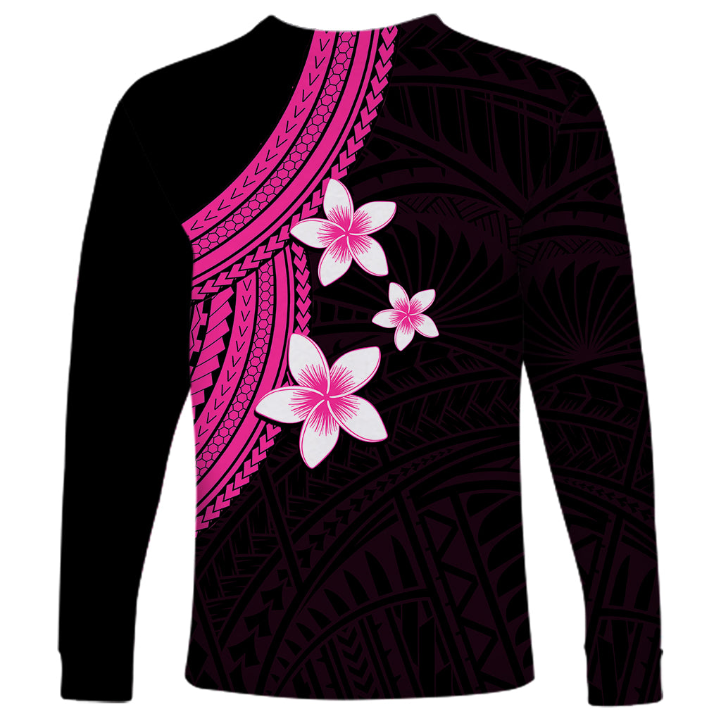 Polynesian Long Sleeve Shirt With Plumeria Flower Pink LT6 - Wonder Print Shop