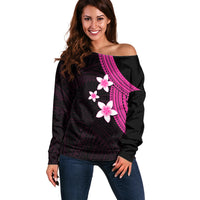 Polynesian Off Shoulder Sweater With Plumeria Flower Pink LT6 - Wonder Print Shop