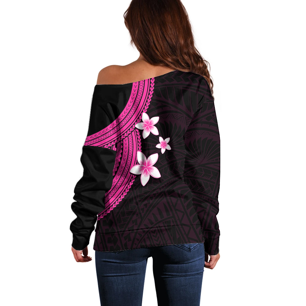 Polynesian Off Shoulder Sweater With Plumeria Flower Pink LT6 - Wonder Print Shop