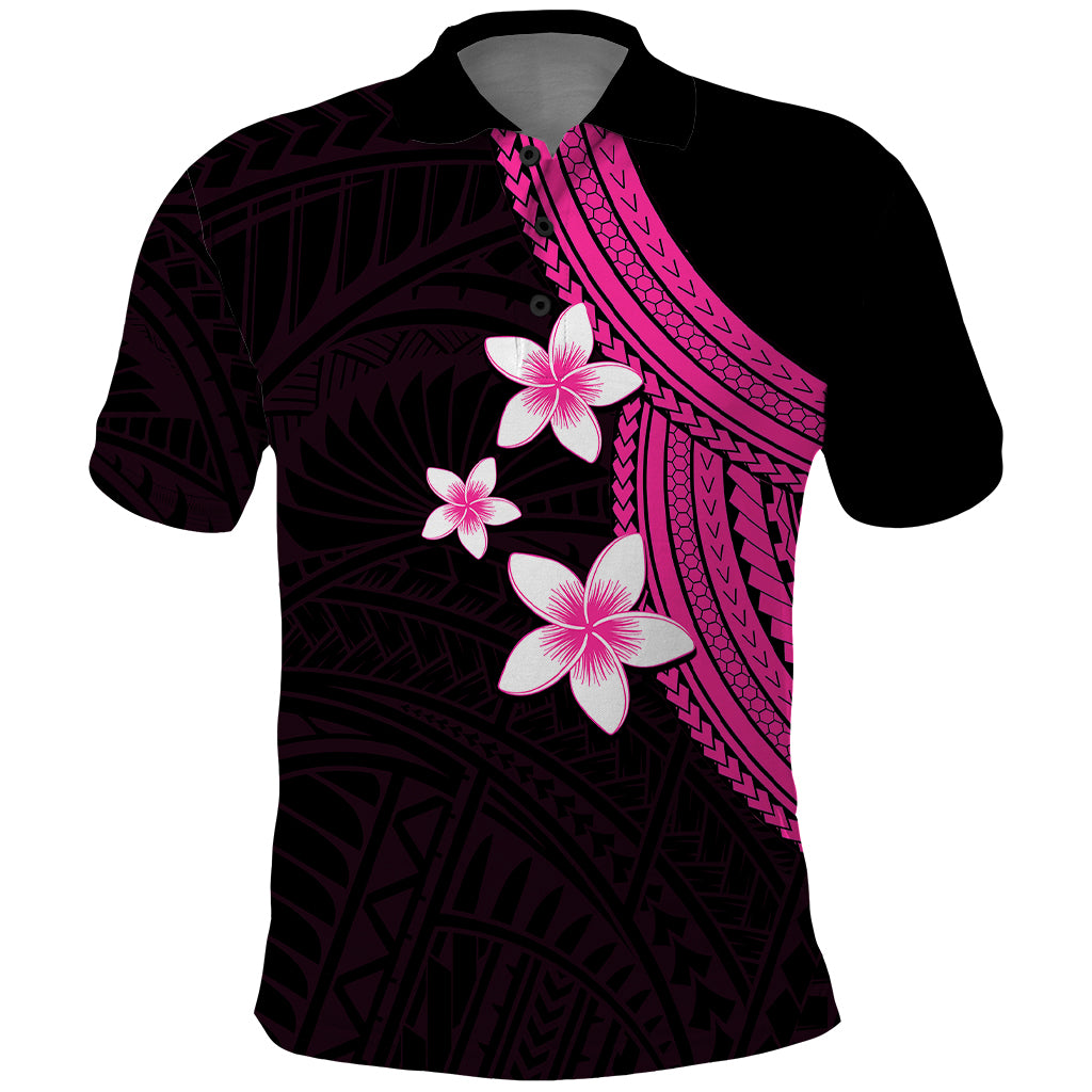 Polynesian Polo Shirt With Plumeria Flower Pink LT6 - Wonder Print Shop