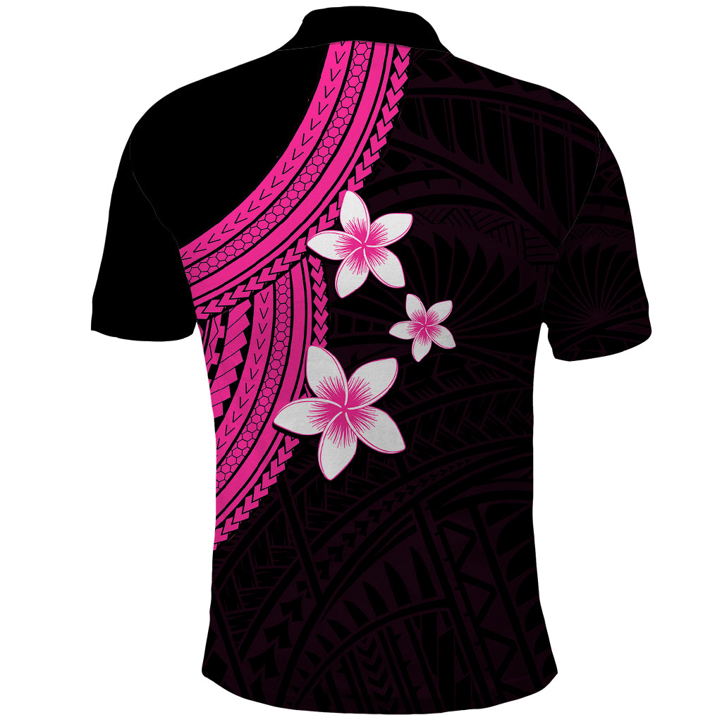 Polynesian Polo Shirt With Plumeria Flower Pink LT6 - Wonder Print Shop