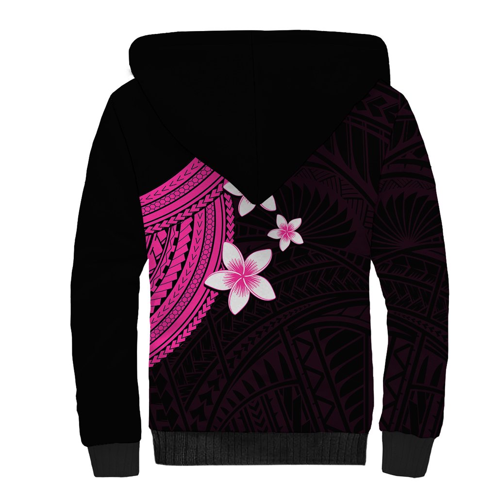 Polynesian Sherpa Hoodie With Plumeria Flower Pink LT6 - Wonder Print Shop