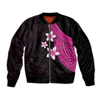 Polynesian Sleeve Zip Bomber Jacket With Plumeria Flower Pink LT6 - Wonder Print Shop