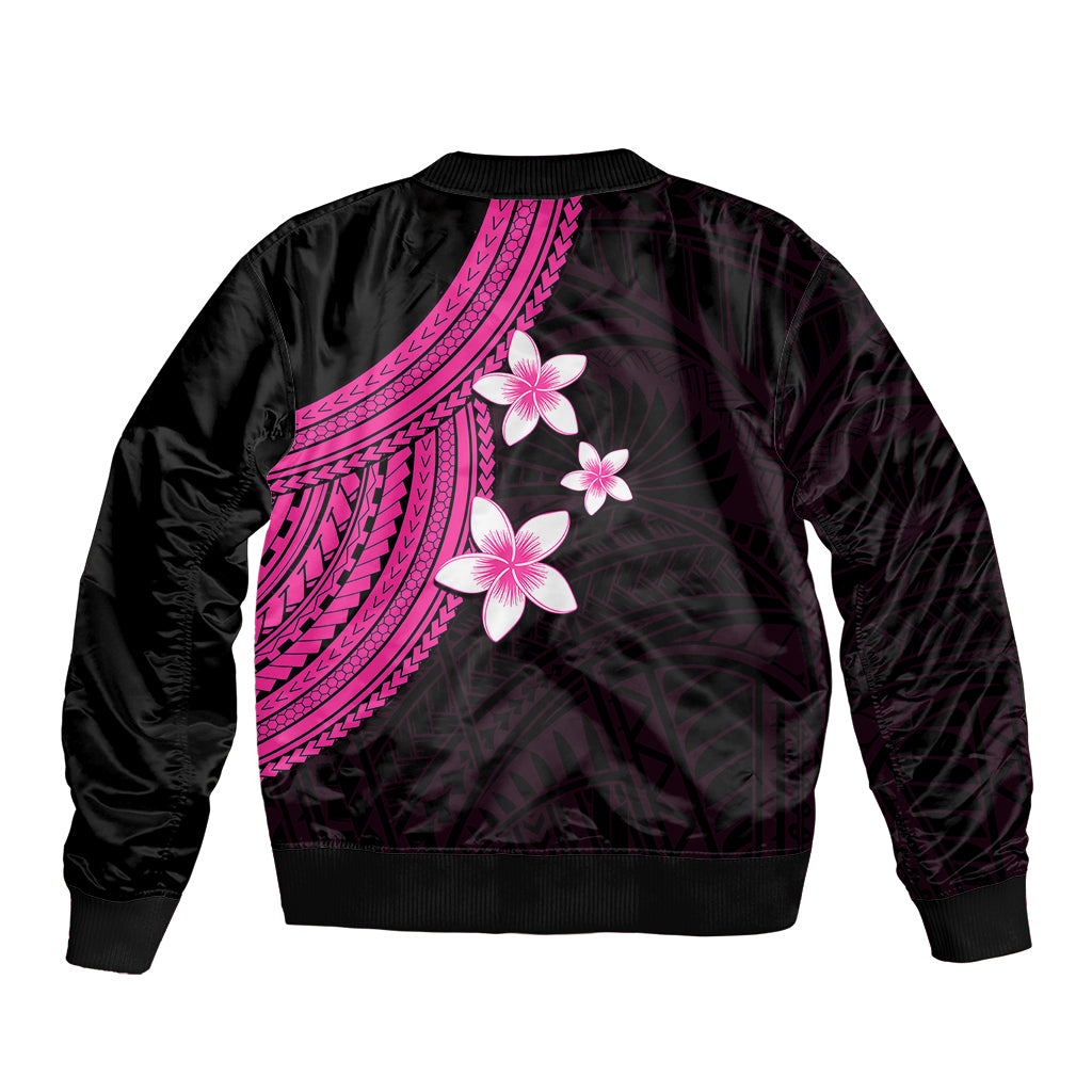 Polynesian Sleeve Zip Bomber Jacket With Plumeria Flower Pink LT6 - Wonder Print Shop