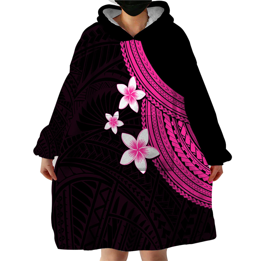 Polynesian Wearable Blanket Hoodie With Plumeria Flower Pink LT6 - Wonder Print Shop