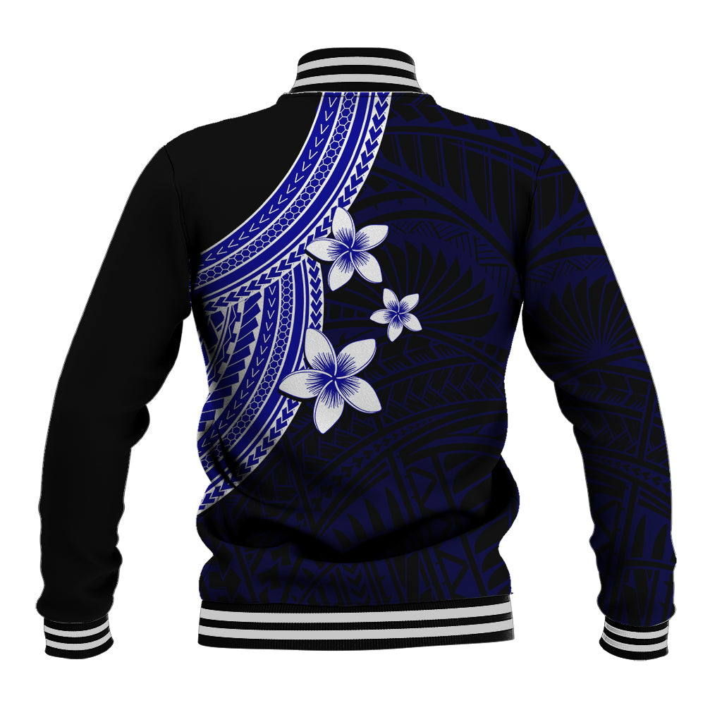 Polynesian Baseball Jacket With Plumeria Flower Blue LT6 - Wonder Print Shop
