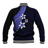 Polynesian Baseball Jacket With Plumeria Flower Blue LT6 - Wonder Print Shop