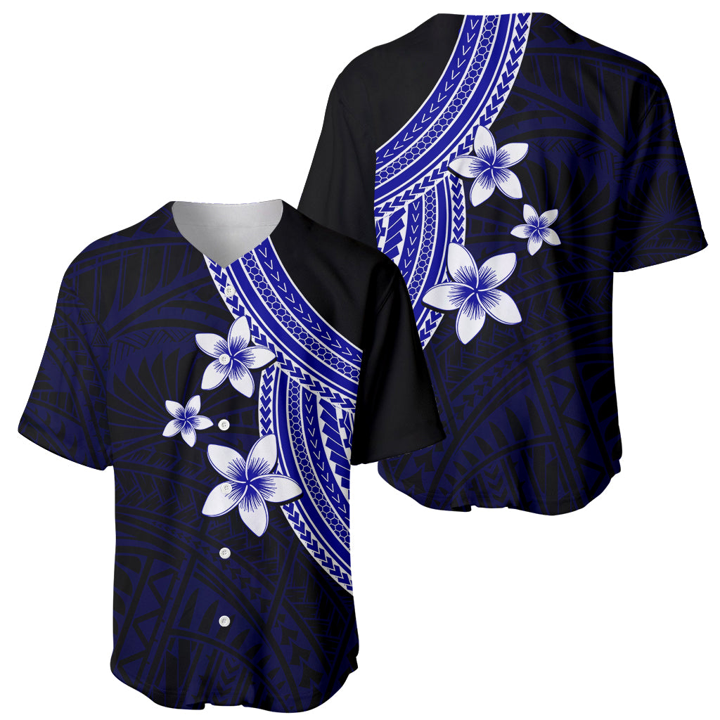 Polynesian Baseball Jersey With Plumeria Flower Blue LT6 - Wonder Print Shop