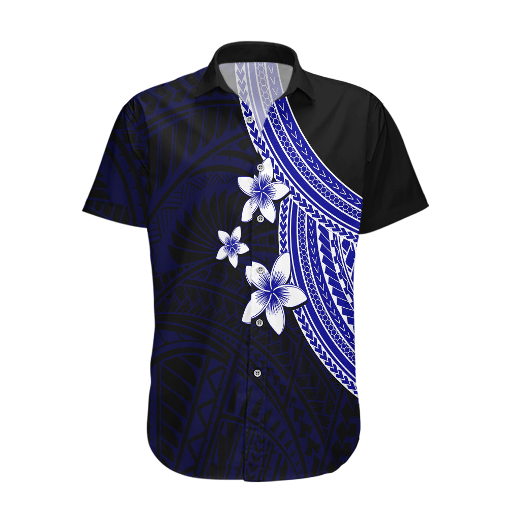 Polynesian Hawaiian Shirt With Plumeria Flower Blue LT6 - Wonder Print Shop