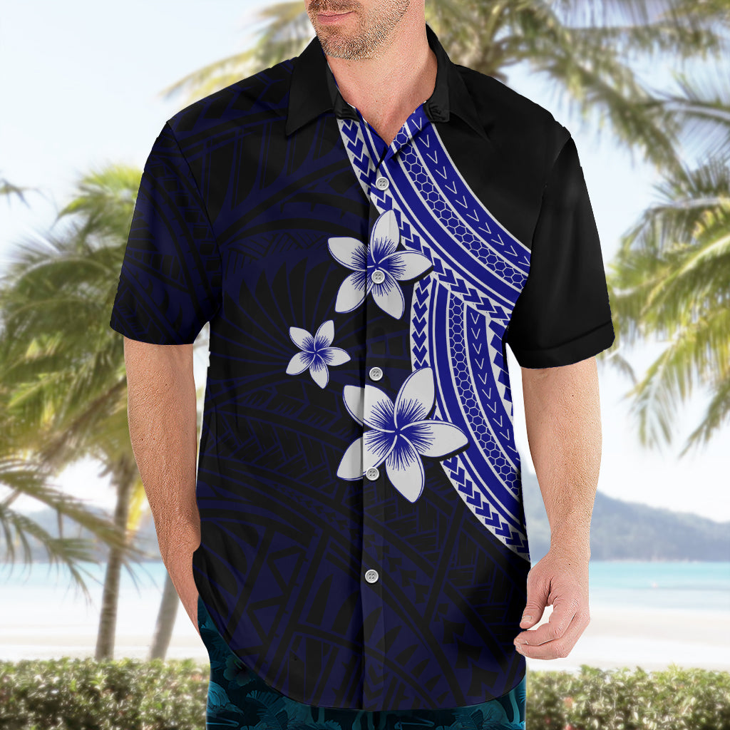 Polynesian Hawaiian Shirt With Plumeria Flower Blue LT6 - Wonder Print Shop