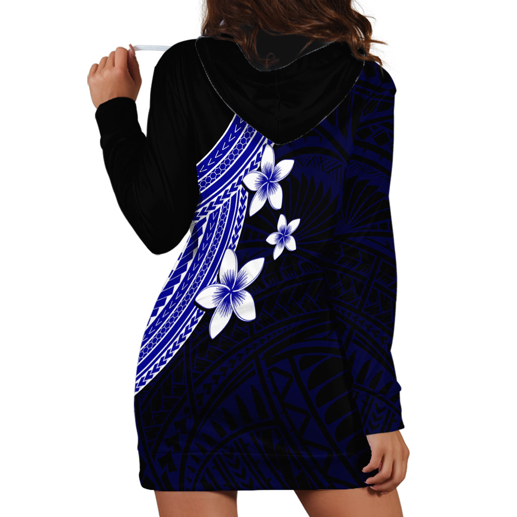 Polynesian Hoodie Dress With Plumeria Flower Blue LT6 - Wonder Print Shop