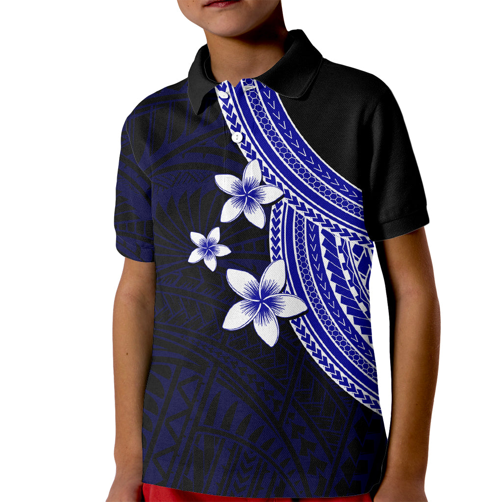 Polynesian Polo Shirt for Kid With Plumeria Flower Blue LT6 - Wonder Print Shop