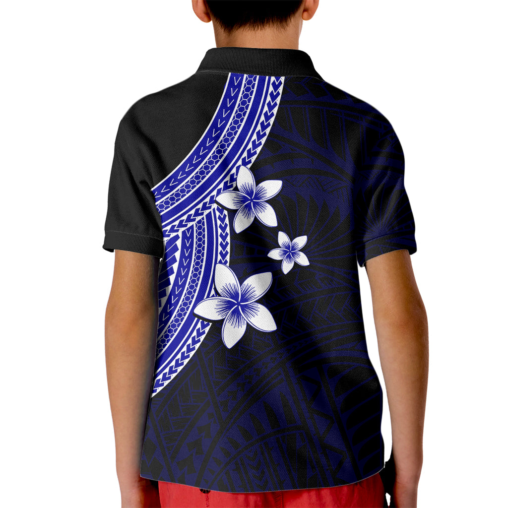 Polynesian Polo Shirt for Kid With Plumeria Flower Blue LT6 - Wonder Print Shop