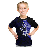Polynesian Kid T Shirt With Plumeria Flower Blue LT6 - Wonder Print Shop
