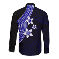 Polynesian Long Sleeve Button Shirt With Plumeria Flower Blue LT6 - Wonder Print Shop
